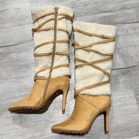 Thalia Sodi Shoes - Thalia Sodi Rikka Tan and Cream High Heel Boots, 7.5